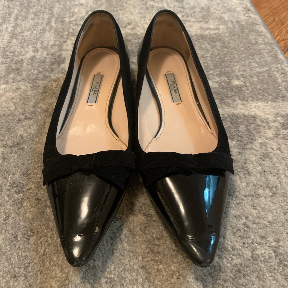 Prada Black Pointed Toe Ballet Flats